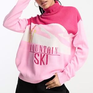 Threadbare Ski high neck printed sweater in pink - size 8